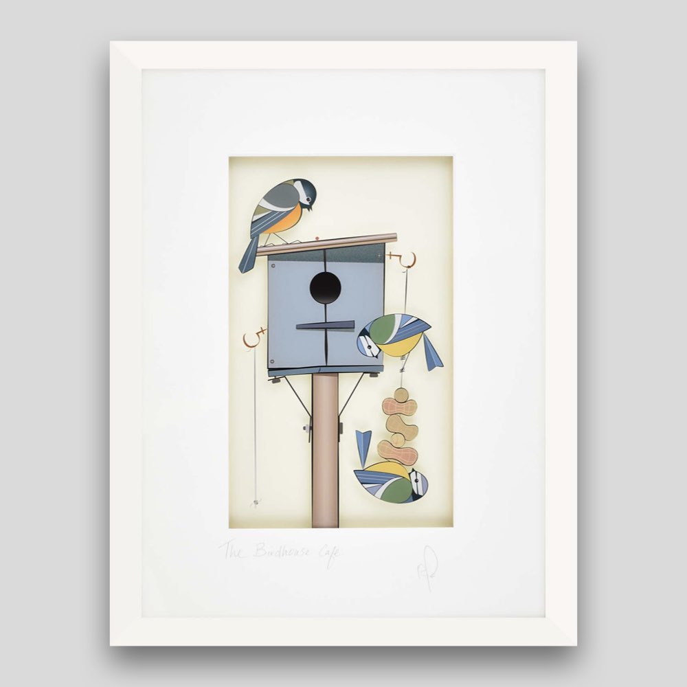 Framed print of birds in a birdhouse