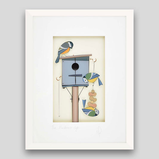 Framed print of birds in a birdhouse