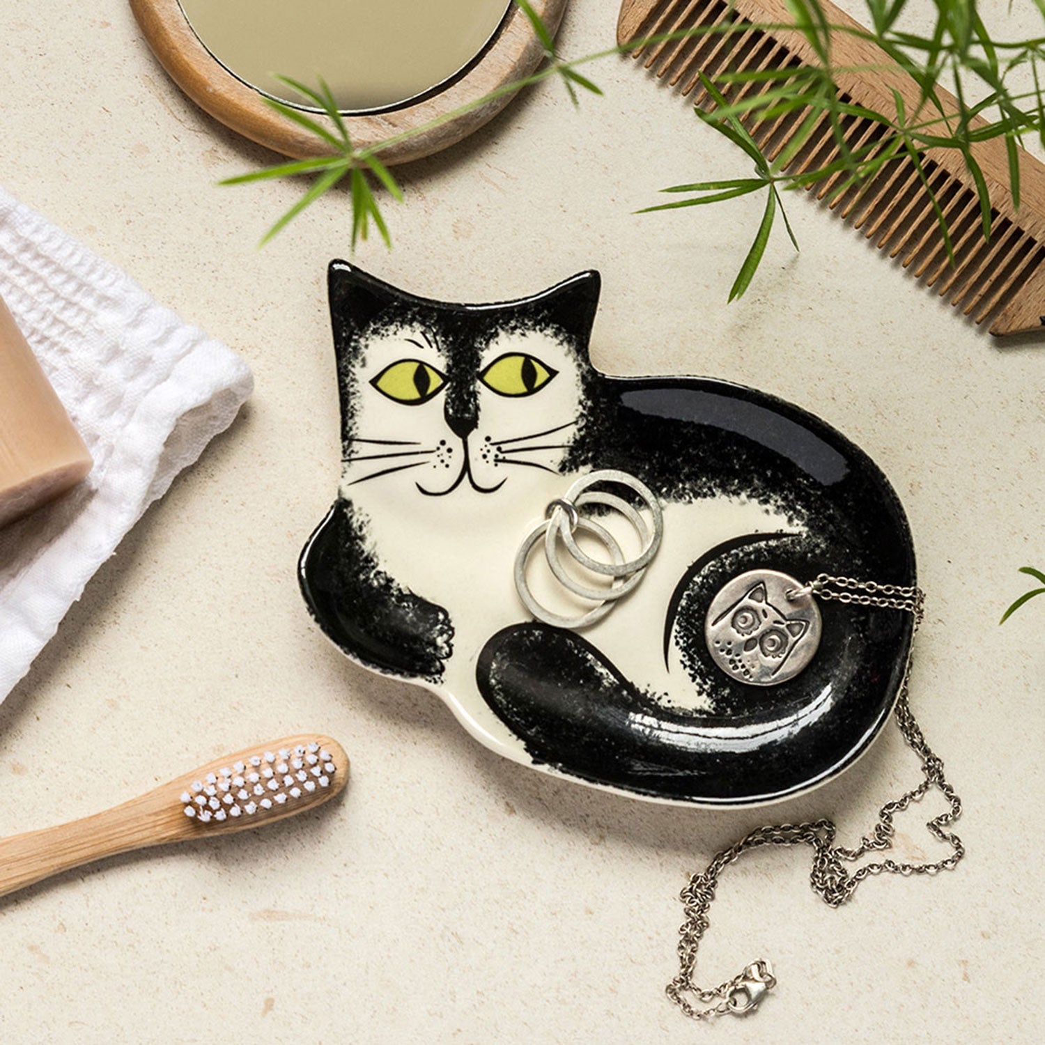 Black & White Cat Trinket Dish