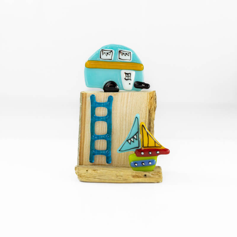 Caravan & Boat Fused Glass Sculpture