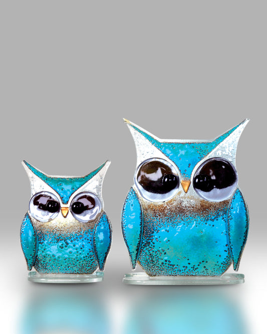 Blue Fused Glass Owl