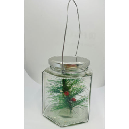 Hexagonal Jar with Tree and Berries | Lights Up