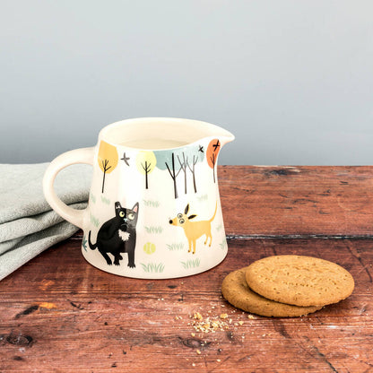 Ceramic Dog Milk Jug by Hannah Turner view with illustrated black dog