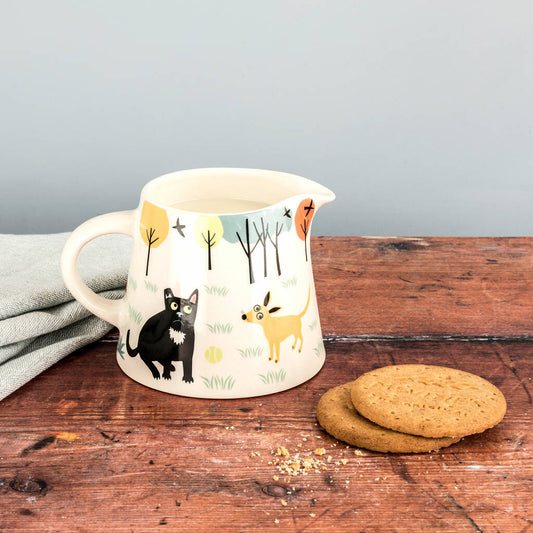 Ceramic Dog Milk Jug by Hannah Turner view with illustrated black dog