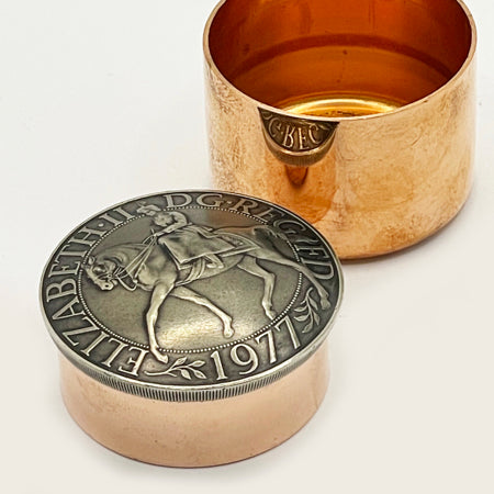 Copper Trinket Pot with 1977 Elizabeth Coin Lid