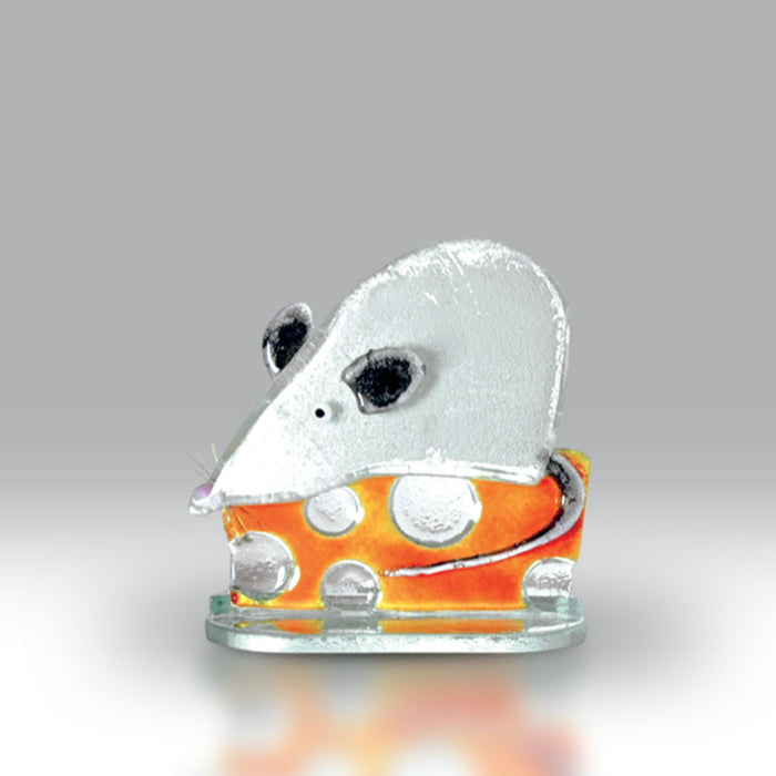 White Mouse on Cheese | Fused Glass Ornaments | Red Lobster Gallery | Sheringham
