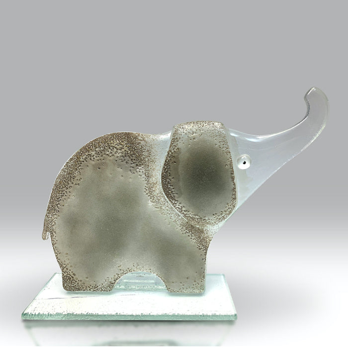 Grey Fused Glass Elephant with Trunk Up | Red Lobster Gallery | Sheringham