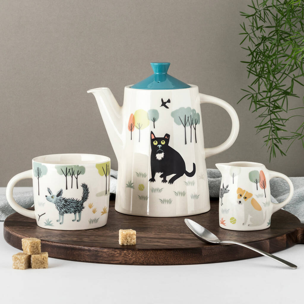 Overview of Hannah Turner's Dog Teaware collection. 