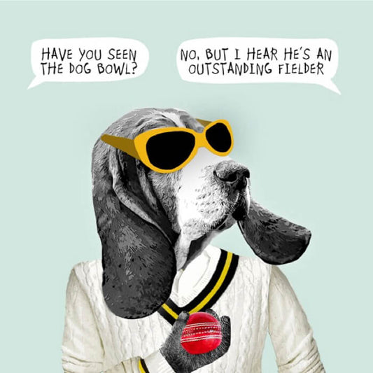 Have you seen the dog bowl? No, But I hear he's an outstanding fielder | Humorous Cards at Red Lobster Gallery | Sheringham 