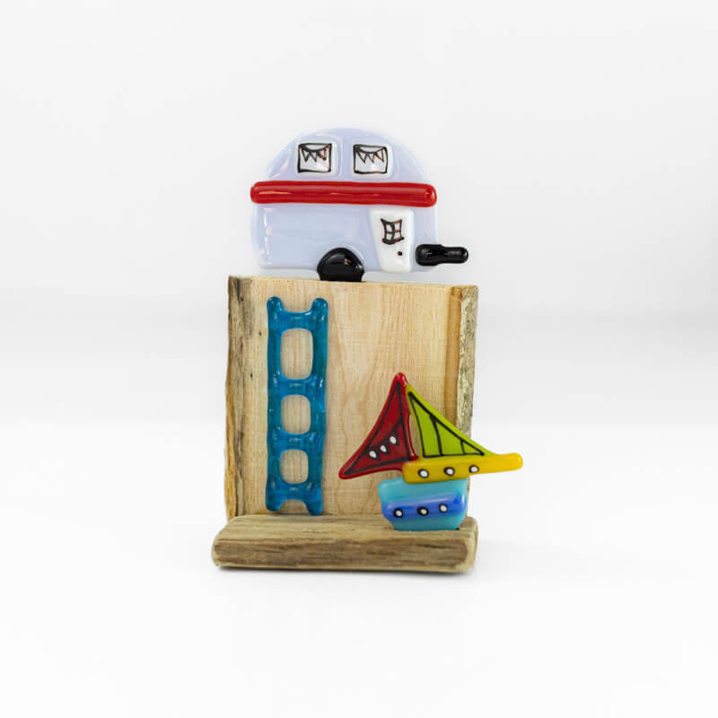 Caravan & Boat Fused Glass Sculpture