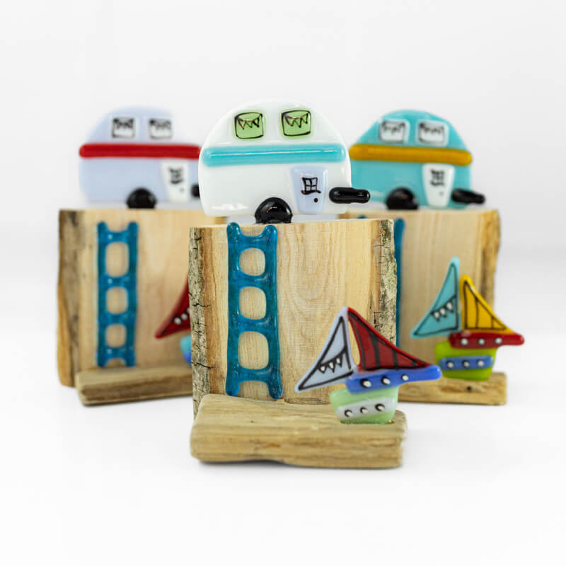 Mini Caravan and Boat | Handmade Fused Glass by Nadia Lammas | Red Lobster Gallery |  Sheringham 