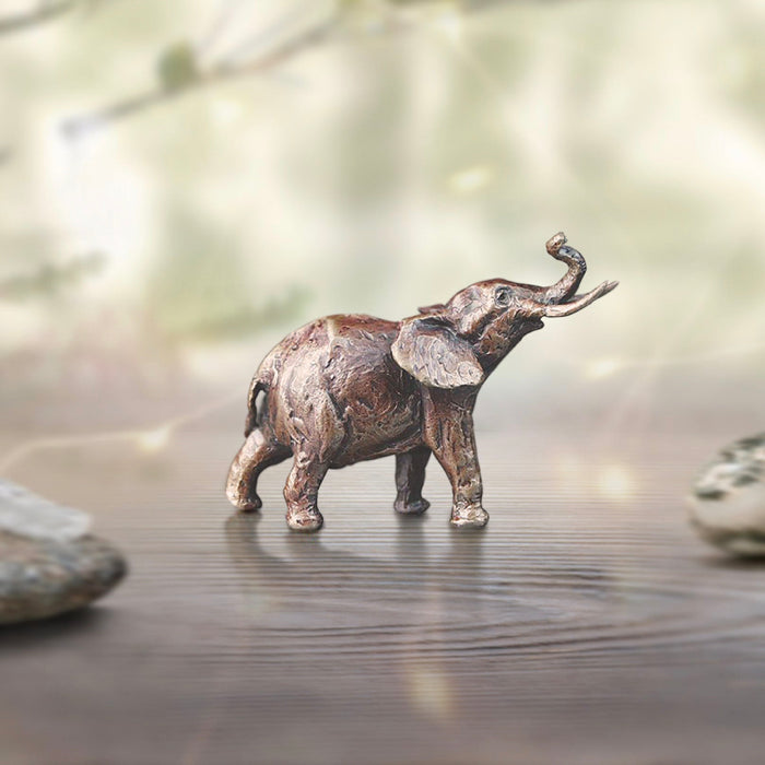 Miniature Bronze Elephant with Trunk Up