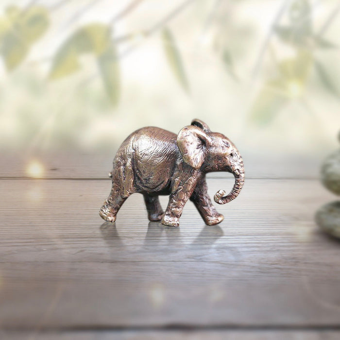 Miniature Bronze Elephant with Trunk Down
