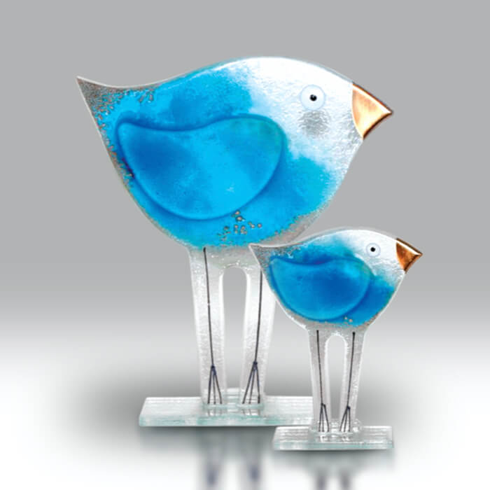 Ocean Blue Fused Glass Bird