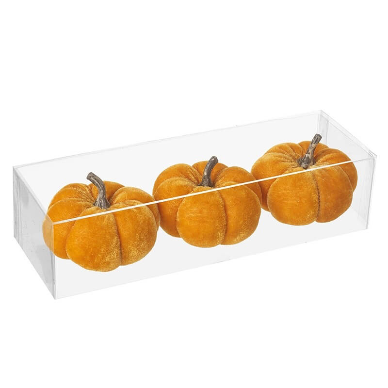 Set of 3 Orange Velvet Pumpkins