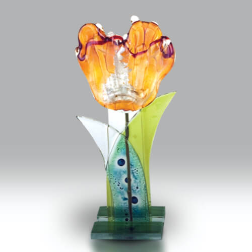 Peach Flower Stem Fused Glass Ornament