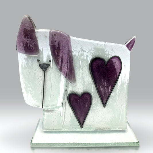Small Fused Glass Purple Heart Dog