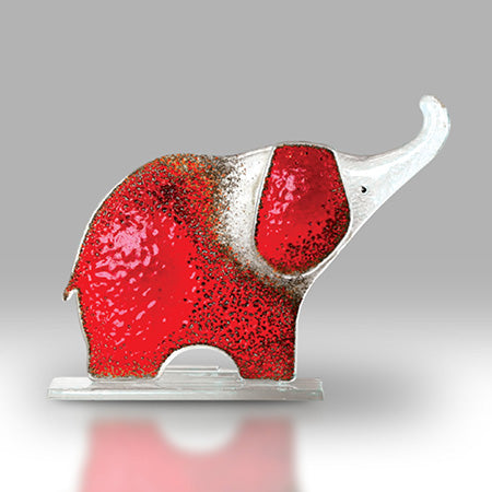 Red Fused Glass Elephant with Trunk Up