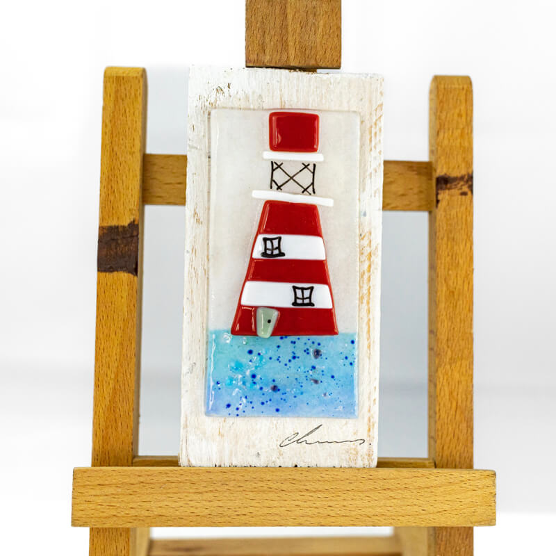 Red Lighthouse Glass Wall Plaque | Handmade Fused Glass by Nadia Lammas | Red Lobster Gallery | Sheringham 
