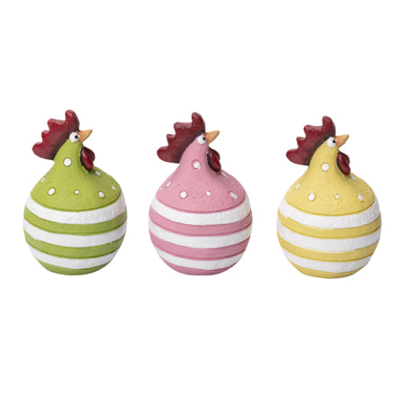 Set of 3 Striped Hens | Pink, Yellow, Green