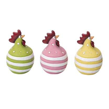 Set of 3 Striped Hens | Pink, Yellow, Green