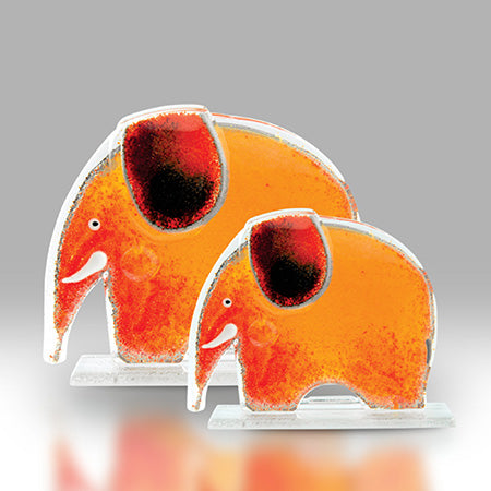 Small Amber Fused Glass Elephant with Trunk Down