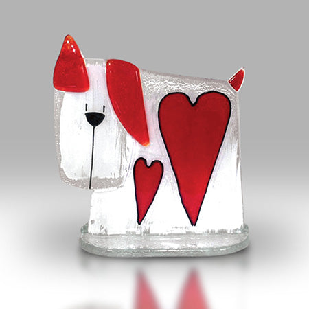 Small Fused Glass Red Heart Dog