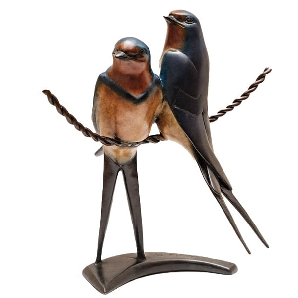 Two swallows bronze sculpture by David Meredith.