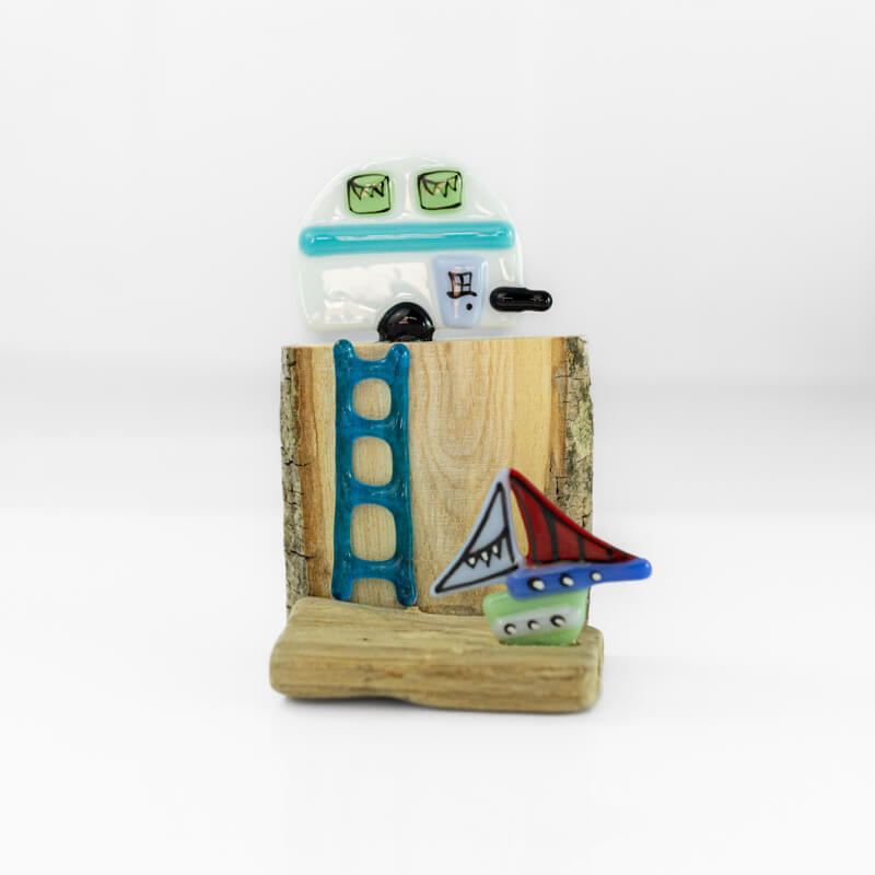 Caravan & Boat Fused Glass Sculpture