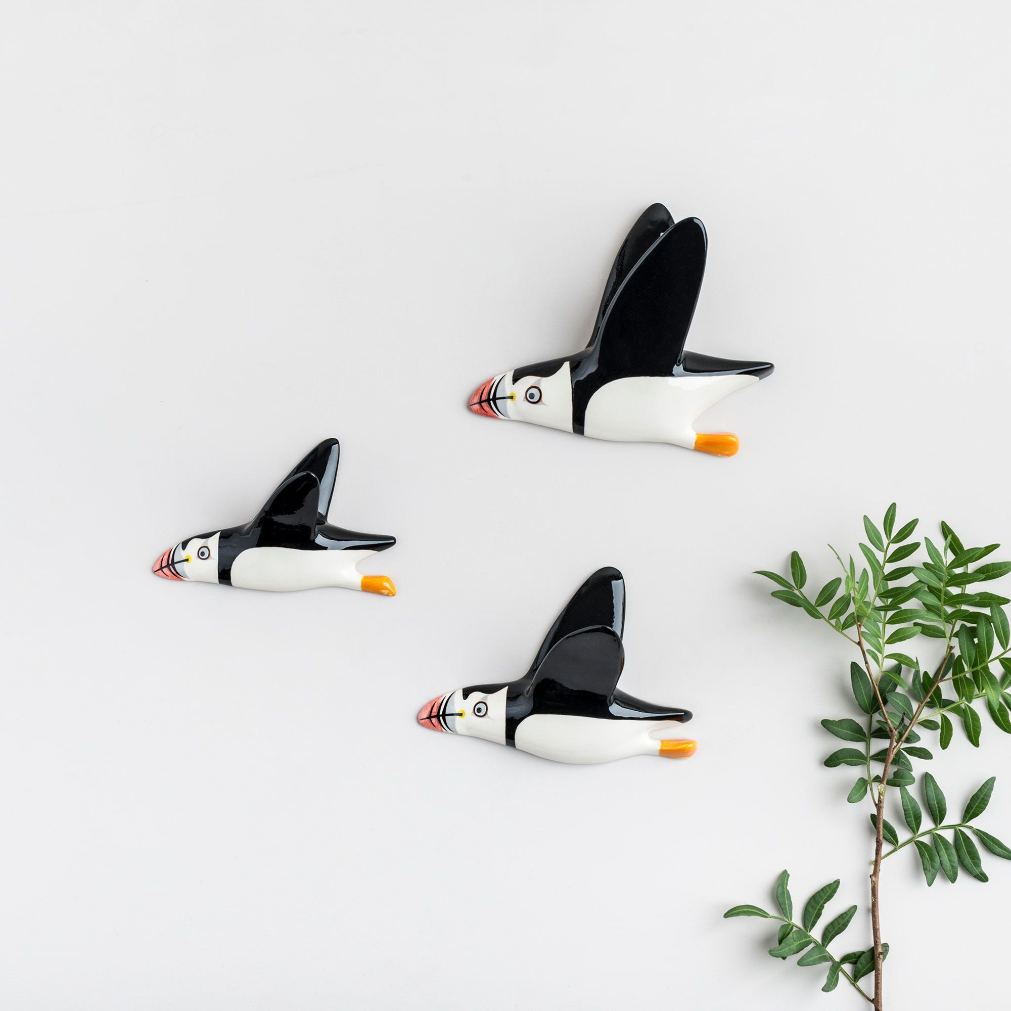 Wall Decor Flying Puffin Trio by Hannah Turner