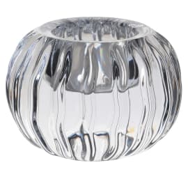 Round Ribbed Clear Glass Candle Holder